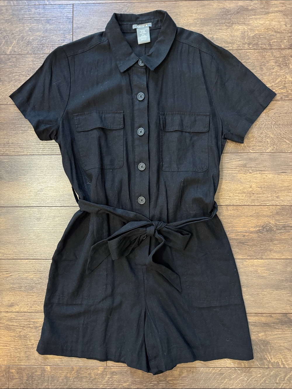 Matty M Black Short-Sleeve Button Front Dress with Tie Waist